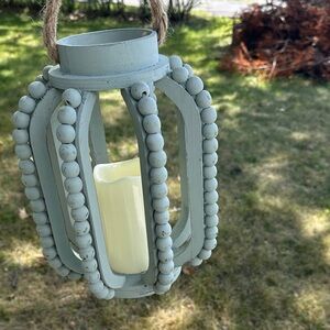 Green Beaded Lantern Candle Holder
